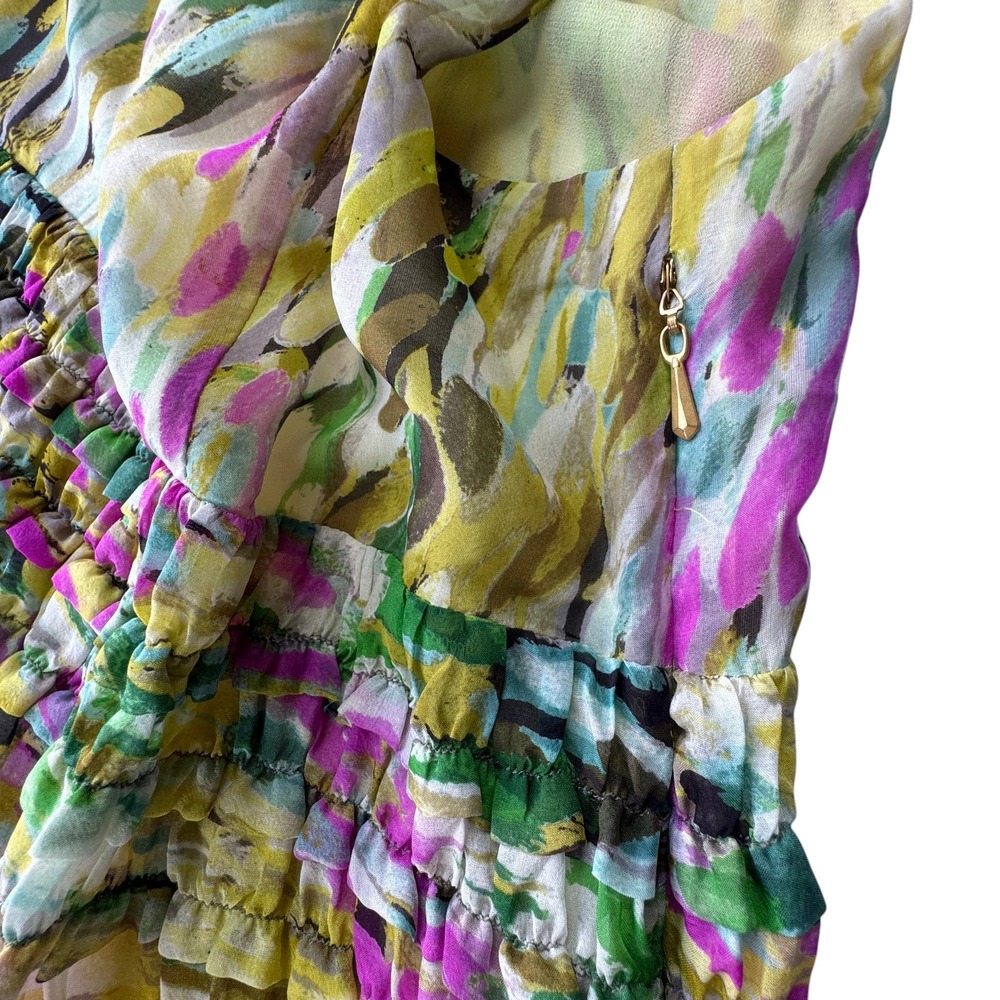 Anthropologie Leifsdottir Silk Yellow Watercolor Tiered Dress Women 4 Boho Artsy - Picture 9 of 12